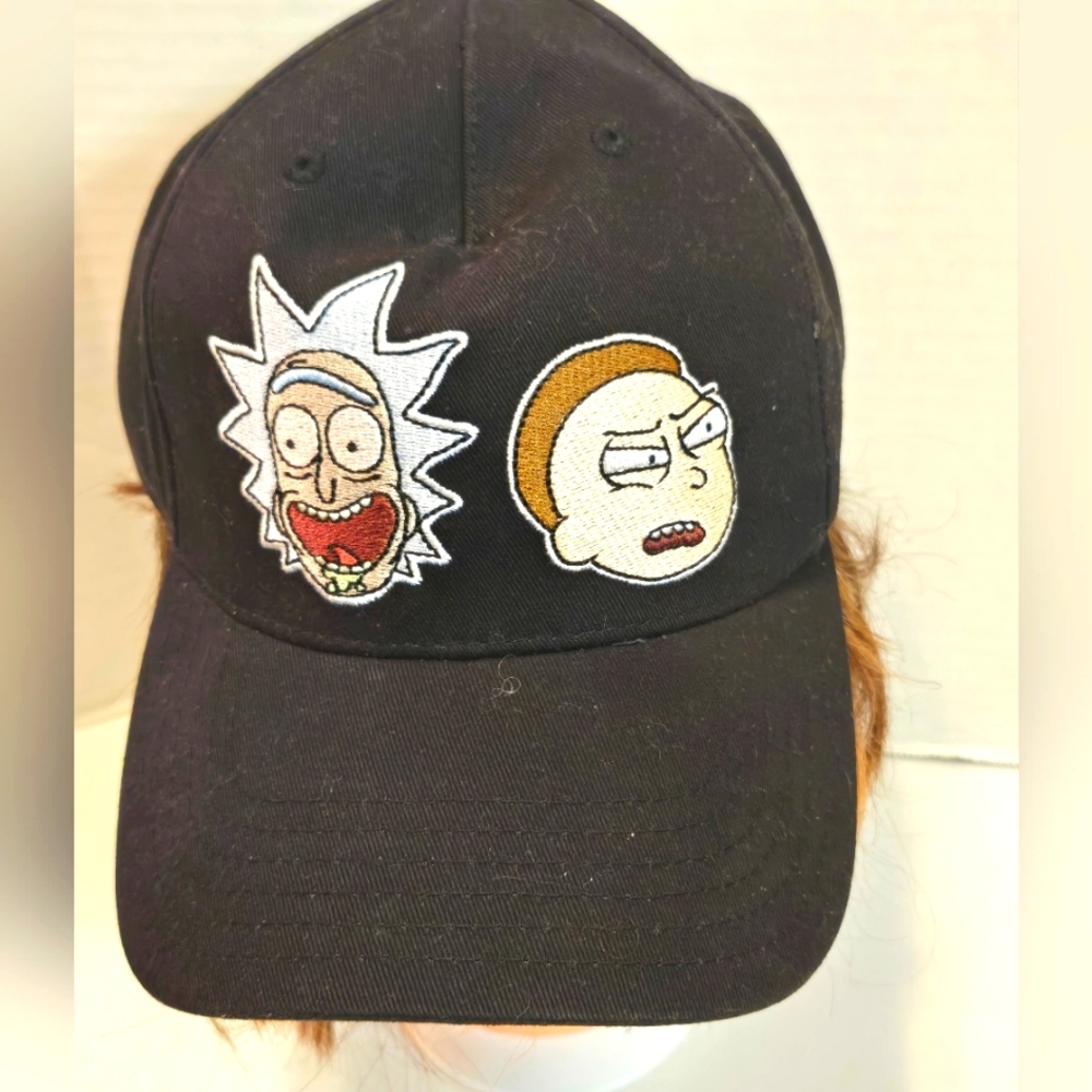 RICK AND MORTY ADULT SWIM ADJUSTABLE STRAPBACK BASEBALL CAP HAT BLACK